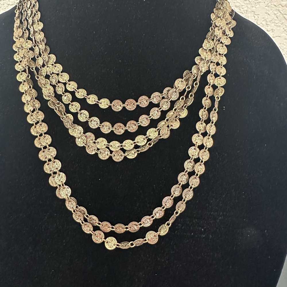 Vintage 6 Tier Strand Gold Tone Coin STATEMENT NECKLACE